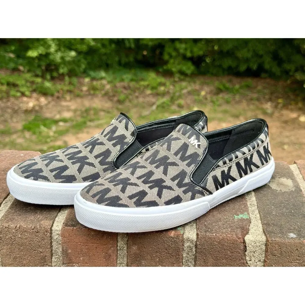 Michael Kors Keaton Women’s Slip On Sneakers Size 7 Monogram Logo NWOB